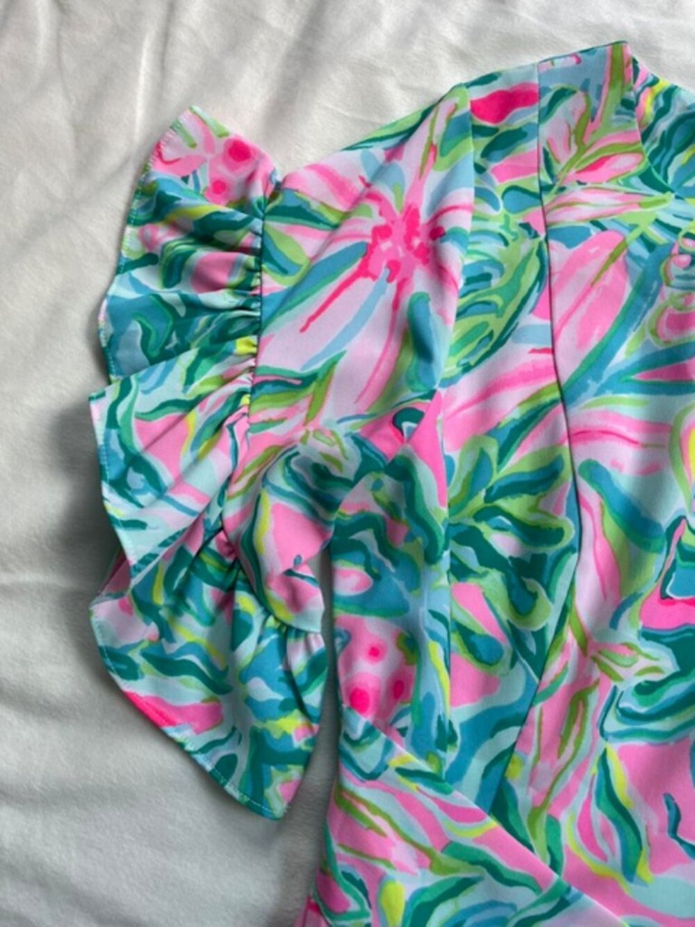 Lilly Pulitzer Women's Ruffle Wrap Bow Tie Knee Length Dress, Green, Size 6 - Picture 6 of 9